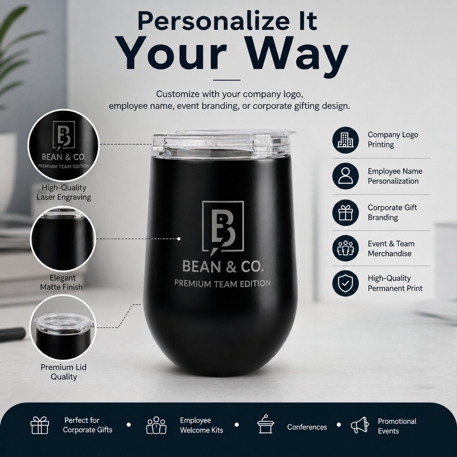 customised Black Wine Tumbler Set of 2 - Image 2
