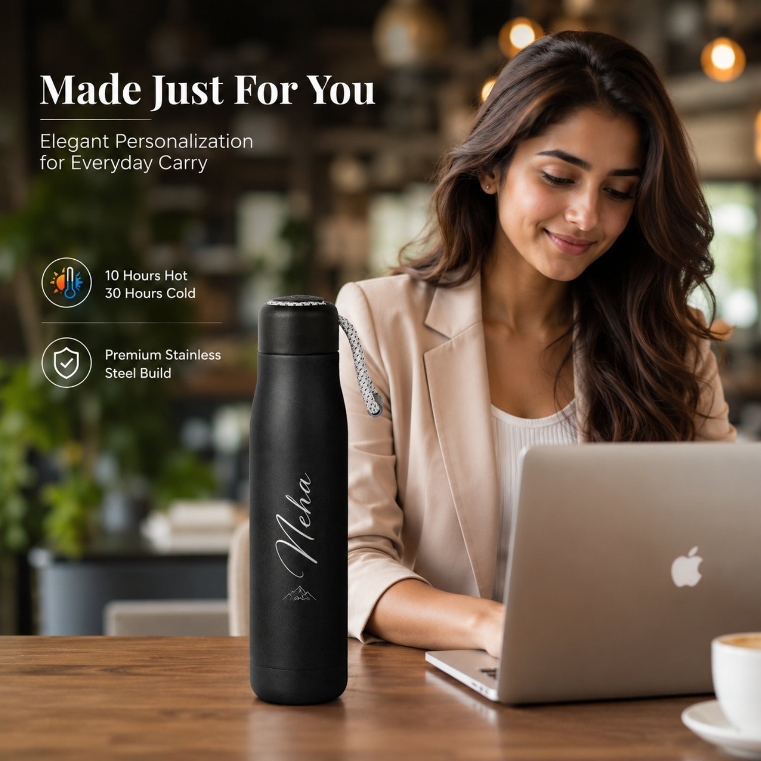 customised thermal flask bottle black - Image 2
