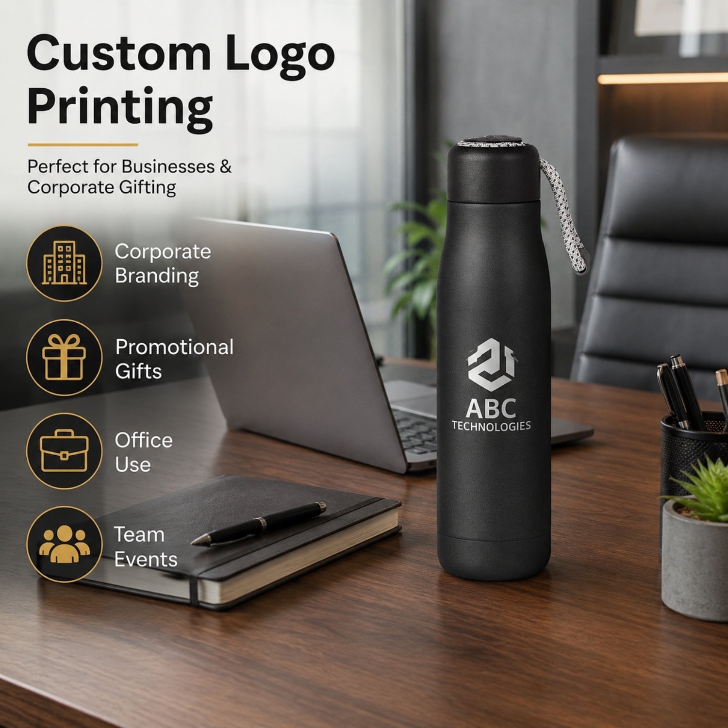 customised thermal flask bottle black - Image 3