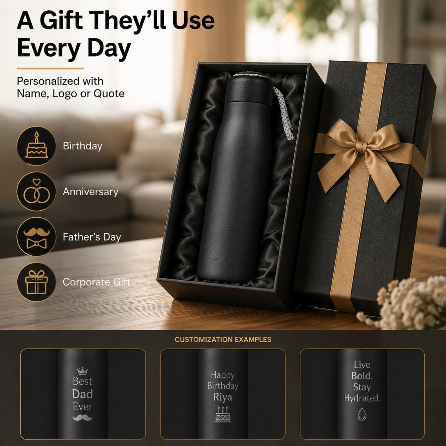 customised thermal flask bottle black - Image 4
