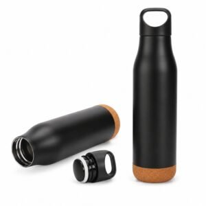 customised Travel Bottle with Cork Base Black
