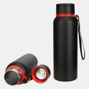 customised Travel  Black Bottle with Carry Strap